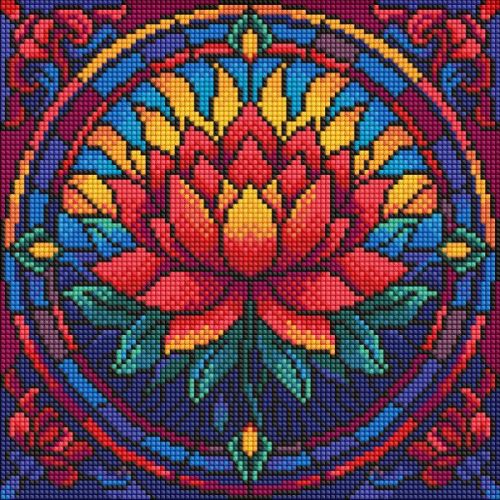 Алмазна мозаїка - "Вітраж.  Лотос" ©art_selena_ua, 30х30см  мініатюра фото 1