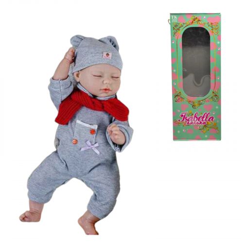 Пупс, функціональний, датчик руху, звуки: сміх, плач, засинає, висота: 42 см, гумовий, пустушка, пляшечка, памперс, шарф, капелюшок, в коробці  мініатюра фото 1