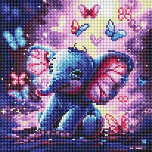 Алмазна мозаїка - "Безтурботний слоник" ©art_selena_ua, 30х30см  мініатюра фото 1