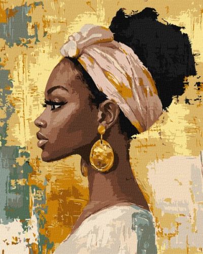 Картина за номерами - Красуня з золотими сережками з фарбами металік extra 40х50  мініатюра фото 1