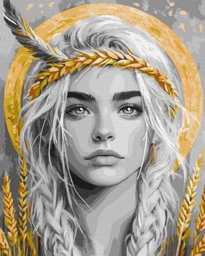 Картина за номерами - Колоски у волоссі з фарбами металік extra 40х50 см.  мініатюра фото 1