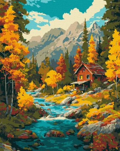 Картина за номерами - Осінь над потоком 40х50 см.  мініатюра фото 1