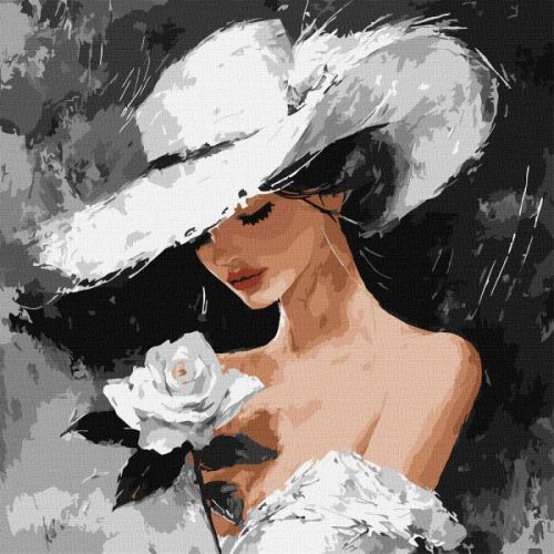 Картина за номерами - Біла троянда 40х40 см.  мініатюра фото 1