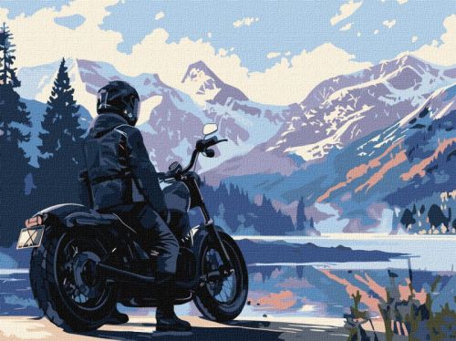 Картина за номерами - Мотоцикліст у горах 30х40 см.  мініатюра фото 1