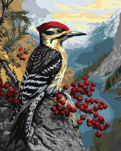 Картина за номерами - "Дятел на калині" ©art_selena_ua, 40х50см  мініатюра фото 1