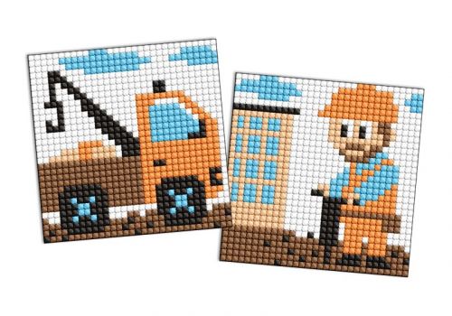 Алмазна мозаїка на стікері - "Професії.  Будівельник", набір із 2 сюжетів, 9х9см  мініатюра фото 1