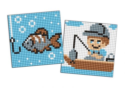 Алмазна мозаїка на стікері - "Професії.  Рибак", набір із 2 сюжетів, 9х9см  мініатюра фото 1