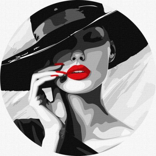 Картина за номерами - Дама в капелюсі 26х26 см.  мініатюра фото 1