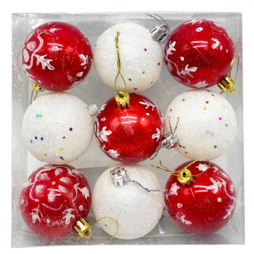 Уценка.  Новорічні прикраси, 9 штук, кульки, D = 5,5 см, у слюді   - Повреждена упаковка  мініатюра фото 1