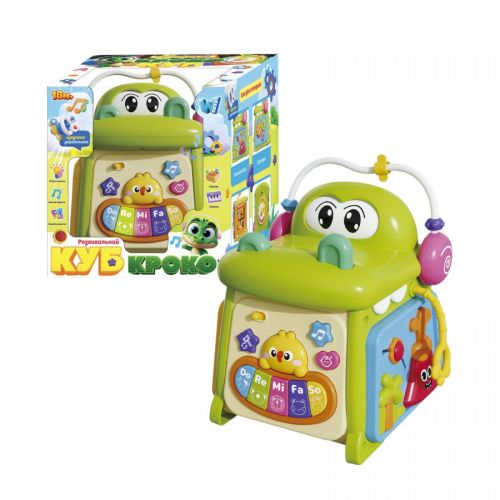 Уценка.  Музыкальный мультибокс "Кроко Куб", ОСВУЧЕНИЕ УКРАИНСКИМ ЯЗЫКОМ, песенки, ноты, загадки, названия животных, их звуки, стишки, подсветки, пальчиковые игры, в коробке Нет звука  мініатюра фото 1