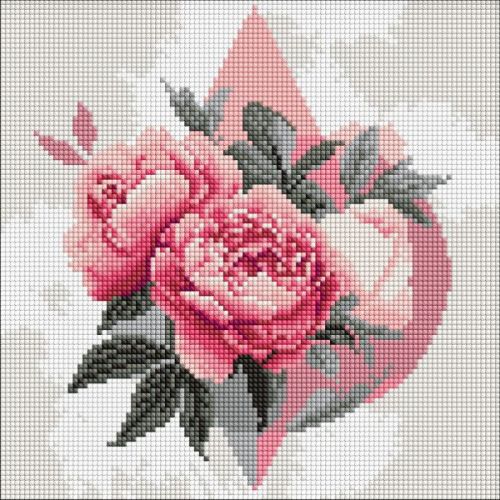 Алмазна мозаїка - Геометричні фігури з півоніями ©art_selena_ua, 30х30см  мініатюра фото 1