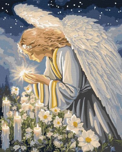 Картина за номерами - "Молитва янгола" з фарбами металік ©art_selena_ua, 40х50см  мініатюра фото 1