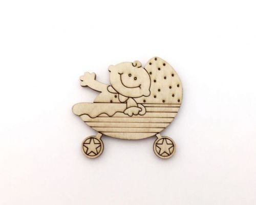 Декоративний елемент "Фігурка з фанери на магніті.  Малюк в колясці №1"  мініатюра фото 1