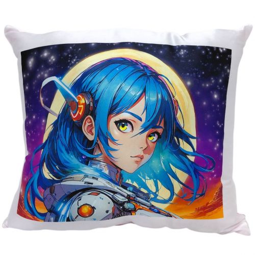 Подушка "Аніме дівчина у мистецькому світі" розмір 28х28 см (рожева з нанесенням сублімації)  мініатюра фото 1
