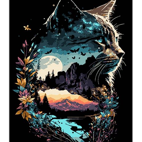 Картина по номерах на чорному фоні "Котяче відображення природи" 40х50 см  мініатюра фото 1