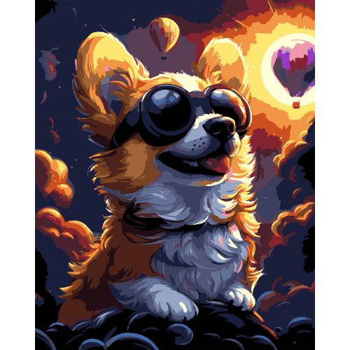 Картина по номерах на чорному фоні "Коргі в окулярах" 40х50 см  мініатюра фото 1