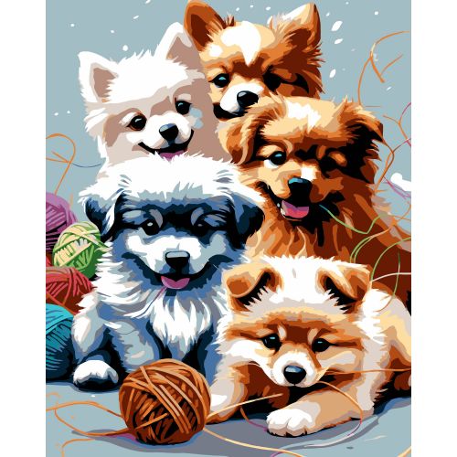 Картина по номерах на чорному фоні "Грайливі цуценята" 40х50 см  мініатюра фото 1