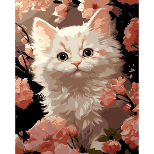 Картина по номерах на чорному фоні "Біле кошеня" 40х50 см  мініатюра фото 1