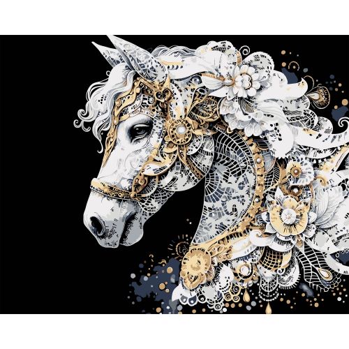 Картина по номерах на чорному фоні "Кінь із золотими візерунками" 40х50 см  мініатюра фото 1