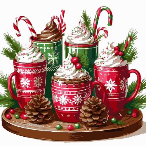 Картина по номерах "Зимові горнятка" 30х30 см  мініатюра фото 1