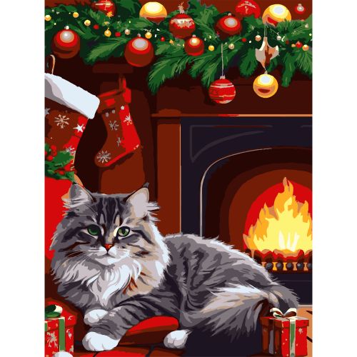 Картина по номерах "Різдвяний кіт" 30х40 см  мініатюра фото 1