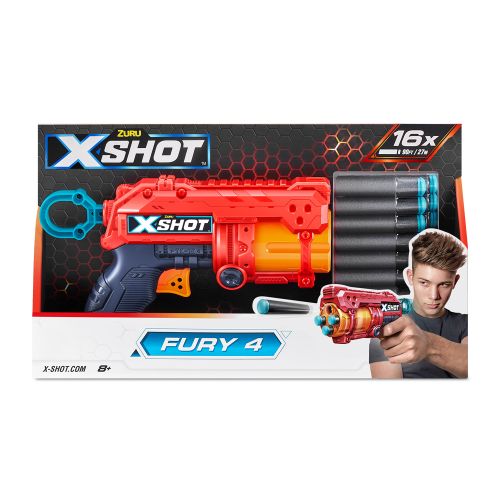 Швидкострільний бластер X-Shot Red EXCEL FURY 4,  (16 патронів)  мініатюра фото 1