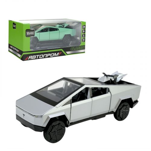 Машина мет.  1:32 Tesla pickup truck beach, батар, світло, звук, відкр. двері, короб.  19,5*9*9см  мініатюра фото 1