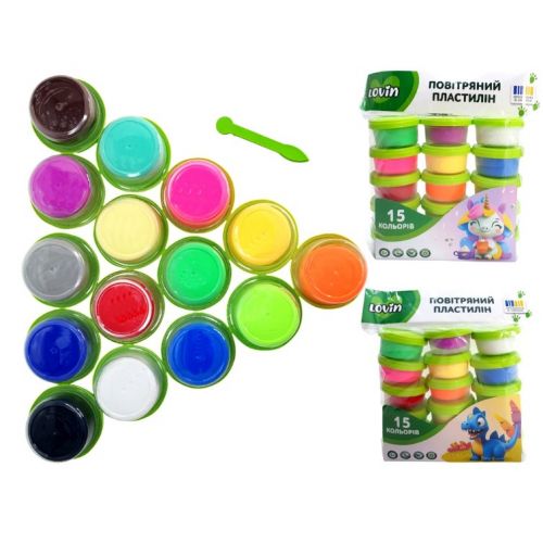 Набір для ліплення з повітряним пластиліном в стаканчиках, 15 кольорів  мініатюра фото 1