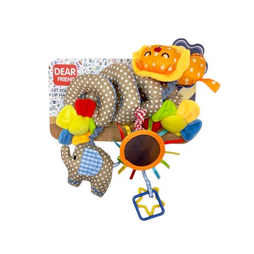 Погремушка животные мягкая спираль с прорезывателем, зеркалом лист. 29*18,3 см.  мініатюра фото 1