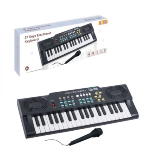Синтезатор 37 клавіш, мікрофон, працює від мережі або батарейок, звуки тварин та музичних інструментів, мелодії, регулювання гучності, функція запису, в коробці  мініатюра фото 1