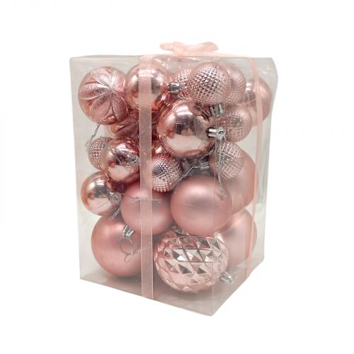 Уценка.  Новорічні прикраси кульки, 30 штук, (РОЖЕВА) - Повреждена упаковка  мініатюра фото 1