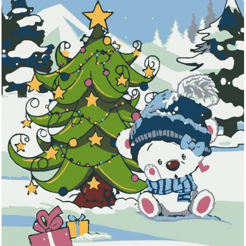 Картина по номерах зі світлодіодною підсвіткою "Під ялинкою" 25x25 см  мініатюра фото 1