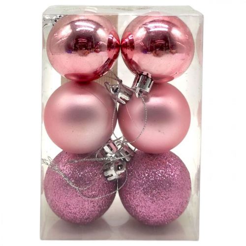 Уценка.  Новорічні прикраси, 6 штук, кульки діаметр - 4,5 см (РОЖЕВІ) - Повреждена упаковка  мініатюра фото 1