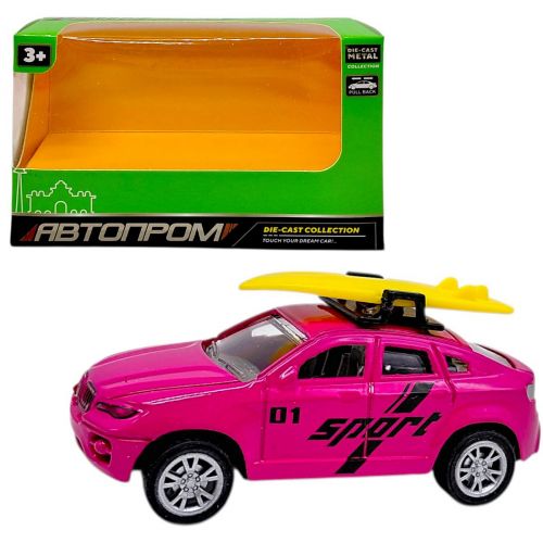 МАШИНА АВТОПРОМ З БАГАЖНИКОМ НА ДАХУ (металева) РОЖЕВА  мініатюра фото 1