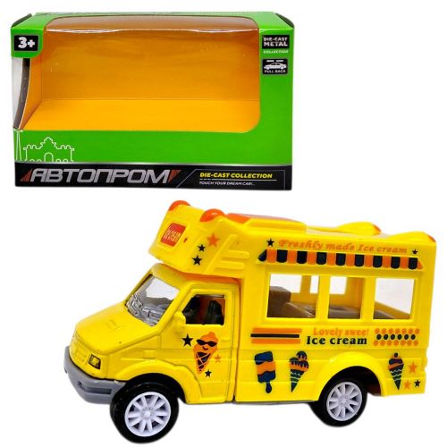 МАШИНА АВТОПРОМ (металлическая кабина) ФУРГОН С МОРОЖЕННЫМ (ЖЕЛТЫЙ)  мініатюра фото 1