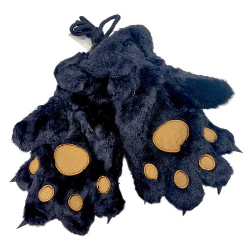 Дитячі хутряні рукавиці "Лапки" (ЧОРНІ)  мініатюра фото 1