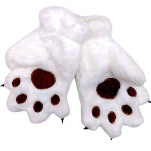 Дитячі хутряні рукавиці "Лапки" (БІЛІ)  мініатюра фото 1