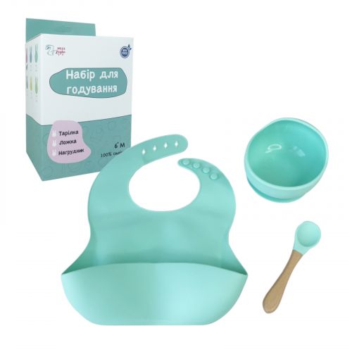 Набір силіконова тарілка та слинявчик у коробці (МʼЯТНИЙ)  мініатюра фото 1