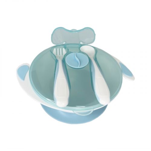 Тарілка на присосці з ложкою та виделкою (БЛАКИТНА)  мініатюра фото 1