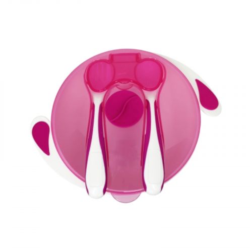 Тарілка на присосці з ложкою та виделкою (МАЛИНОВА)  мініатюра фото 1