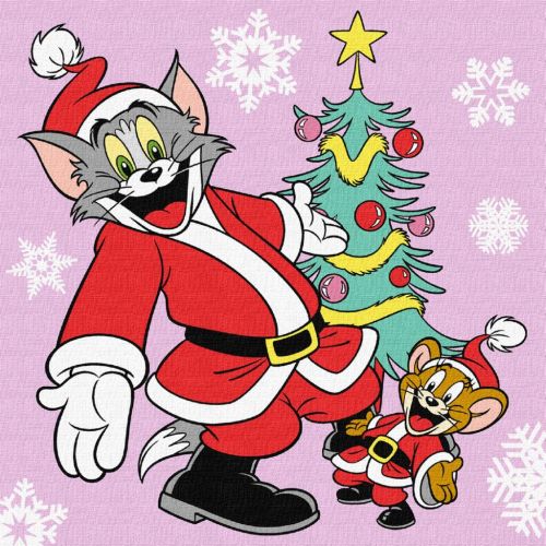 Картина по номерах "Tom and Jerry: біля ялинки" 25х25 см  мініатюра фото 1