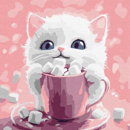 Картина по номерах для дітей "Какао для котика (картина № 1)" 30х30см  мініатюра фото 1