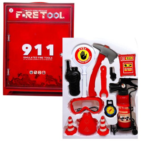 Набор пожарного (огнетушитель со светом, звуком сирены и парогенерацией, респиратор, компас, рация, свисток, топор, гаечный ключ) в коробке 40,5х7х30 см  мініатюра фото 1