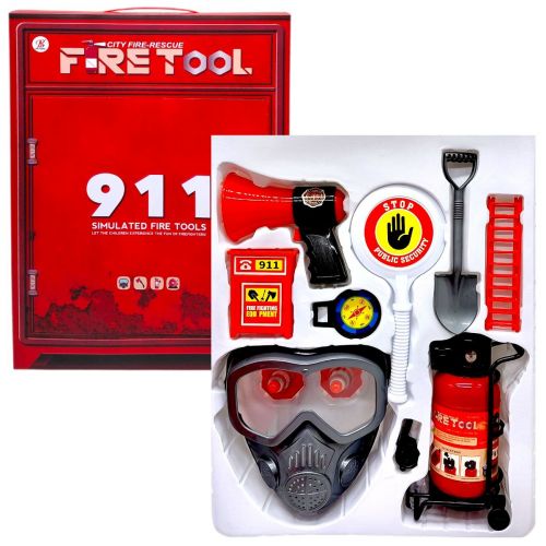 Набор пожарного (огнетушитель со светом, звуком сирены и парогенерацией, респиратор, компас, громкоговоритель, лопата, раскладная стремянка, знак "Стоп") в коробке 40,5х7х30 см  мініатюра фото 1