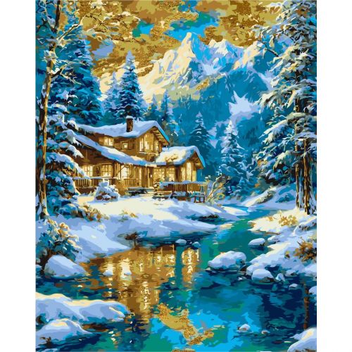 Картина по номерам с красками металлик "Зимний вечер в горах" 40х50 см  мініатюра фото 1