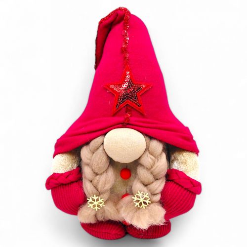 Мʼяка іграшка "Скандинавський гном" (Hand Made) висота 28 см, дівчинка (червоний) 25 см  мініатюра фото 1