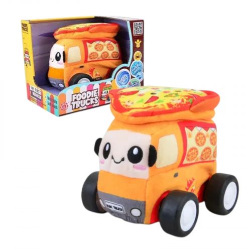 Машинка мягкая "Пицца", звуки транспорта, веселые мелодии, вибрация, съемный чехол, резиновые шины, на батарейках, в коробке  мініатюра фото 1