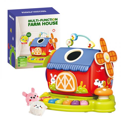 Розвивальний будинок текстильні тварини, пискавки, пальчикові ігри, шелесткі елементи, піаніно, режими гри, ноти, звуки тварин, гра на швидкість реакції, барабани, на батарейках, люстерко, в коробці  мініатюра фото 1