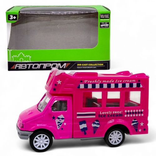 МАШИНА АВТОПРОМ (металева кабіна) ФУРГОН З МОРОЗИВОМ (РОЖЕВИЙ)  мініатюра фото 1