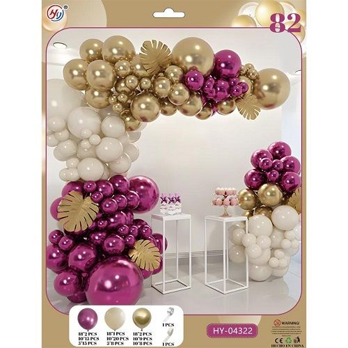 Набір повітряних куль малиново-золоті-білі кольори 82шт для створення фотозони  мініатюра фото 1